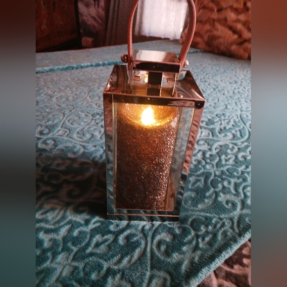 Silver and leather  handle latern 10x6 - Picture 1 of 3